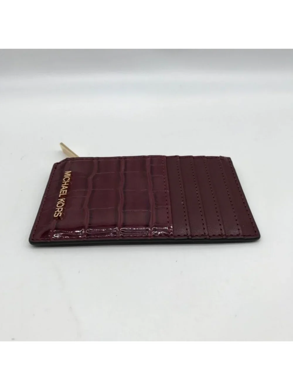 Michael Kors Oxblood Croc Embossed Leather Card Holder